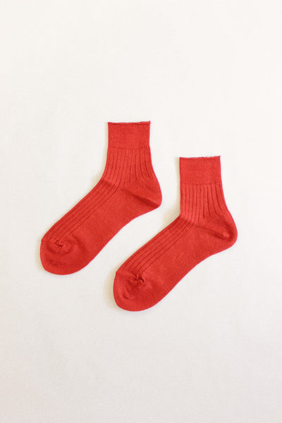 Linen Rib Socks in Red