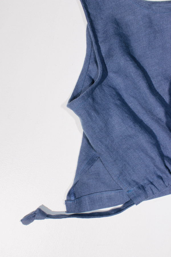 Cinched Tank Top in Blue Linen