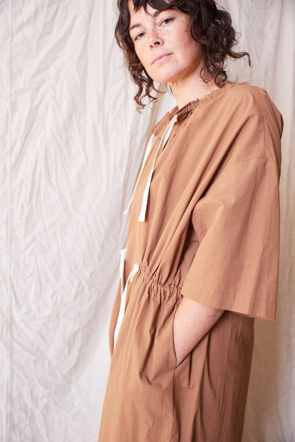 Fallow Gathered Dress in Tan