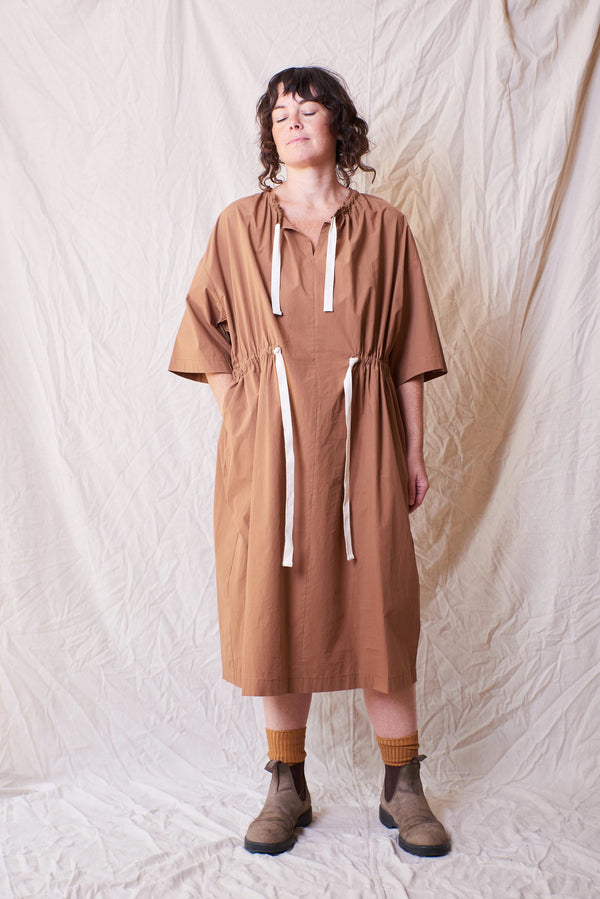 Fallow Gathered Dress in Tan