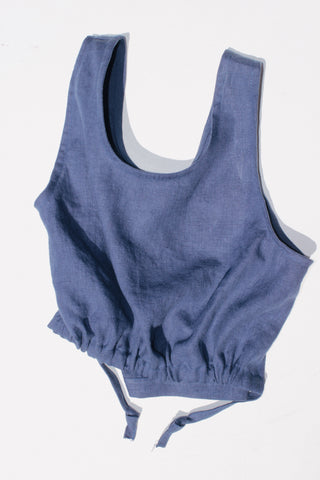 Cinched Tank Top in Blue Linen