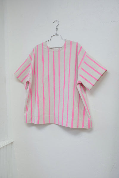 Box Tee in Striped Electric Pink