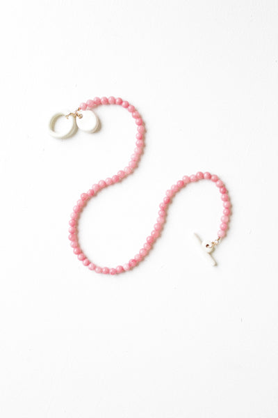 Toggle Charm Necklace in Coral Pink Quartz