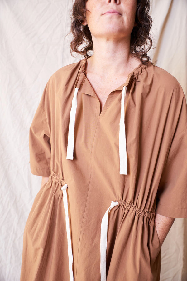 Fallow Gathered Dress in Tan