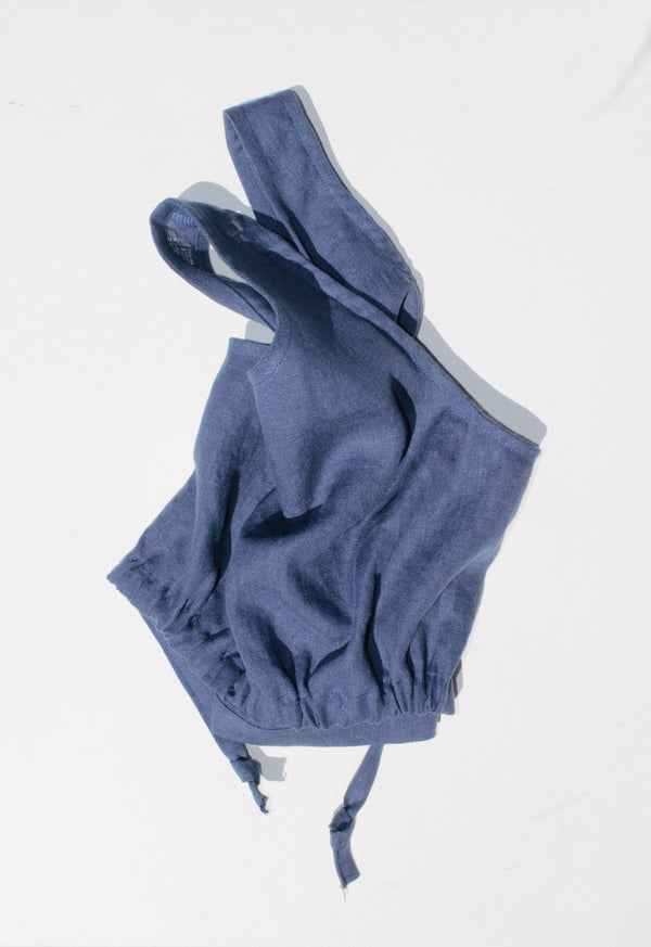 Cinched Tank Top in Blue Linen