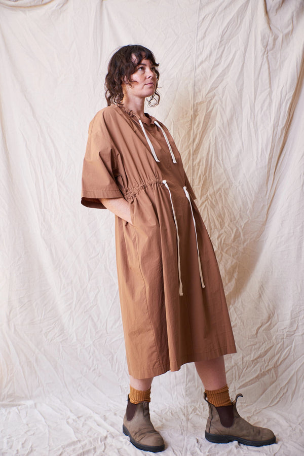 Fallow Gathered Dress in Tan