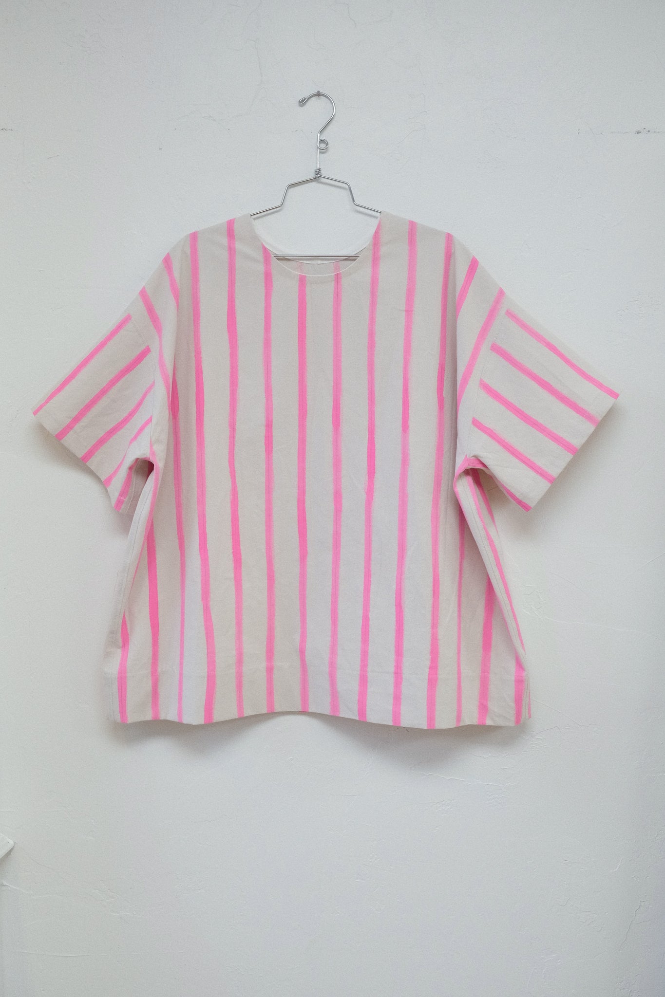 Box Tee in Striped Electric Pink