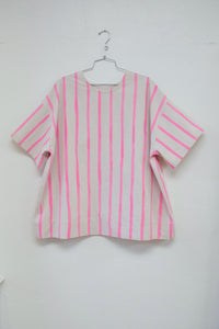 Box Tee in Striped Electric Pink