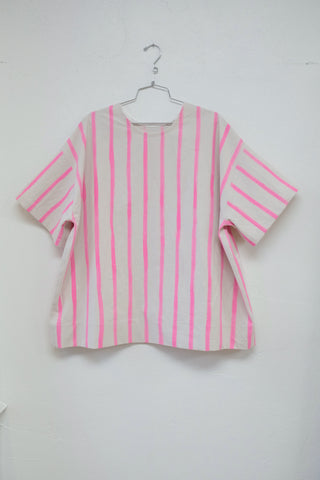 Box Tee in Striped Electric Pink