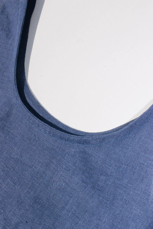 Cinched Tank Top in Blue Linen