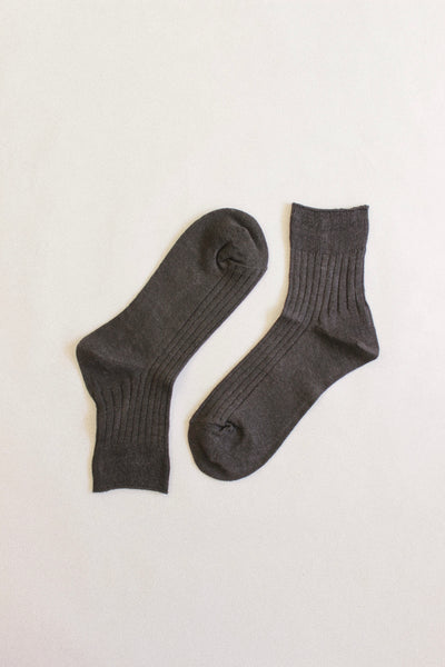 Linen Rib Socks in Charcoal