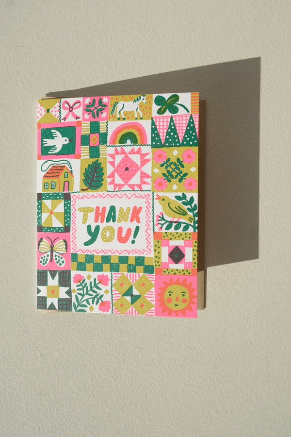 Folk Quilt Thanks Card