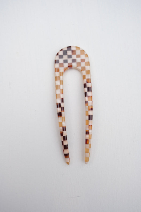 Mini French Pin in Tortoise Checker