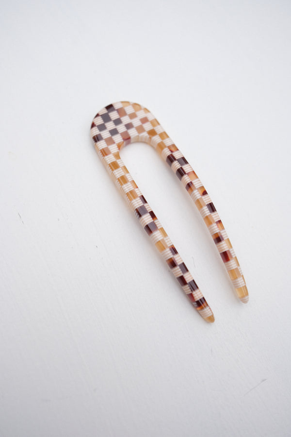 Mini French Pin in Tortoise Checker