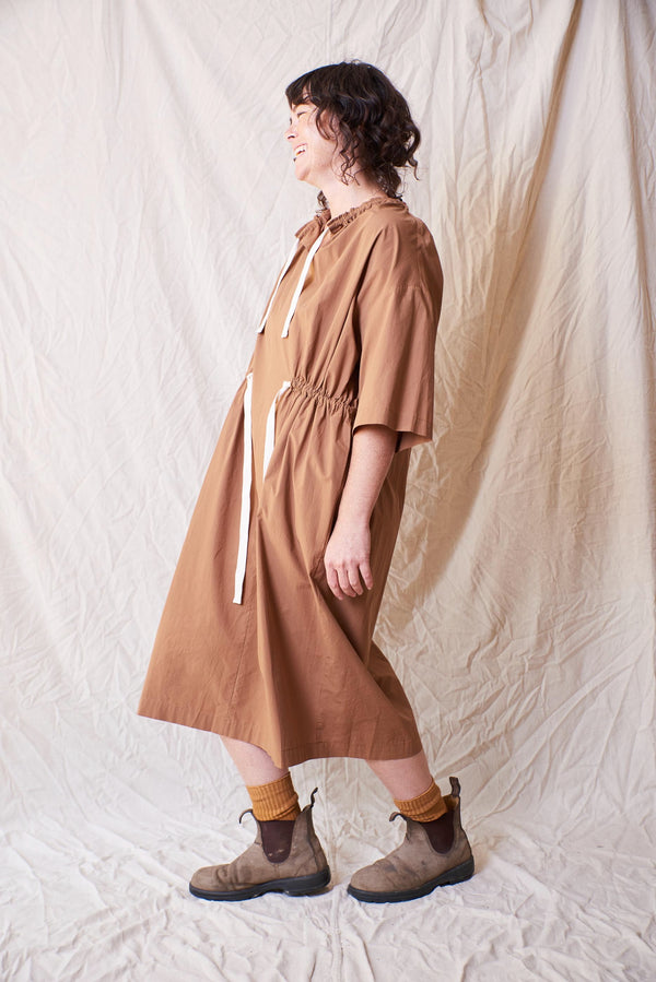Fallow Gathered Dress in Tan
