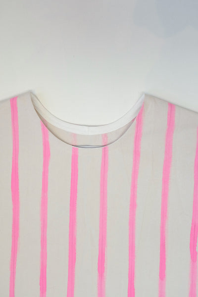 Box Tee in Striped Electric Pink