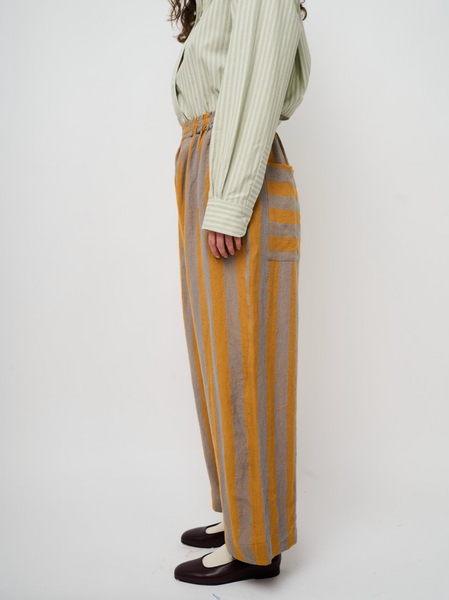 Luna Trousers in Bronze Jeans Stipe from Cawley