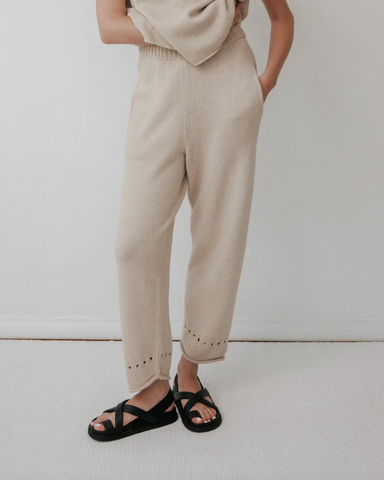 Pointelle Jogger in Flax